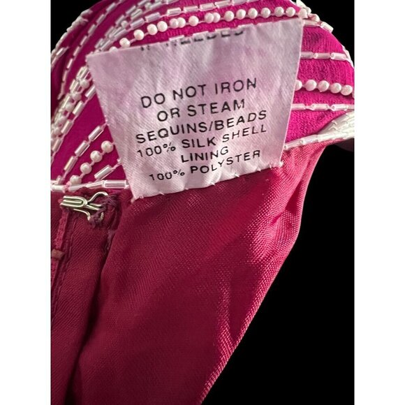 Vintage Fuchsia Beaded Silk Blouse With Pearl & Sequin Embellishments Short Slee - Picture 7 of 11